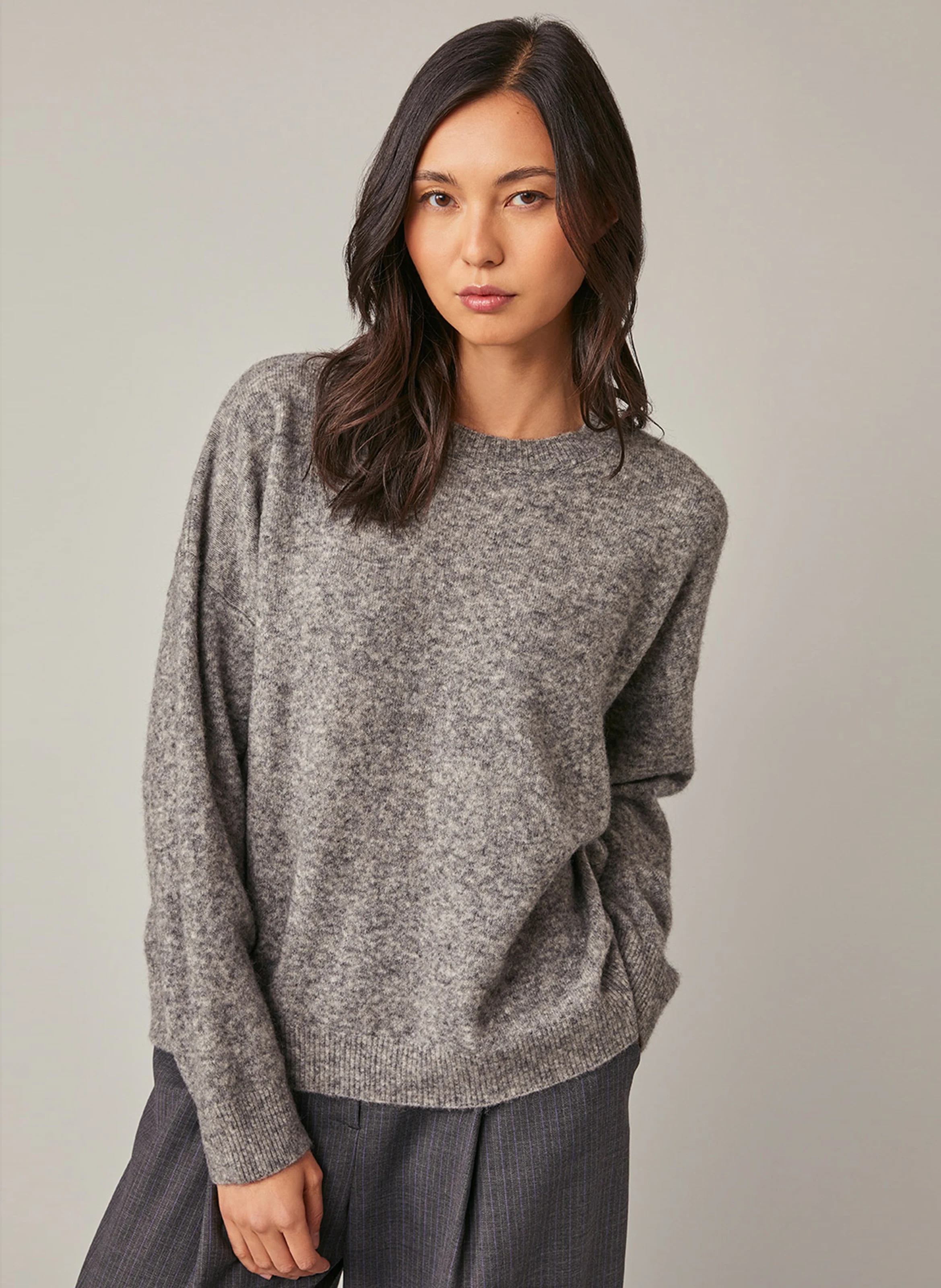 EMMAEL - Pull oversize col rond en laine mélangée | Gris
