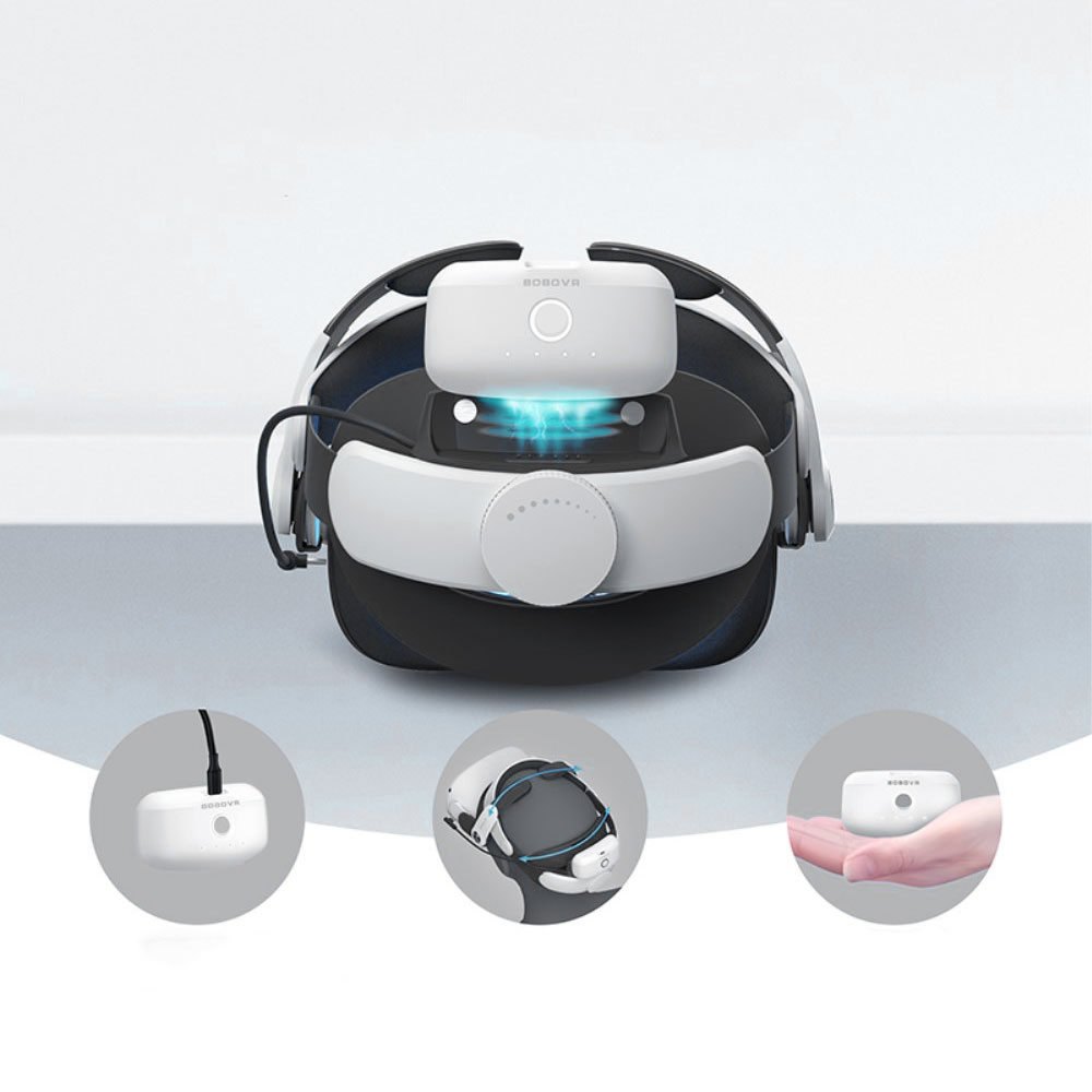 Meta Quest / Oculus Quest 2 Verstellbares Kopfband Schutzriemen für Druckreduzierung und Tragekomfort   Batterie 5200mAh - Weiss / Schwarz