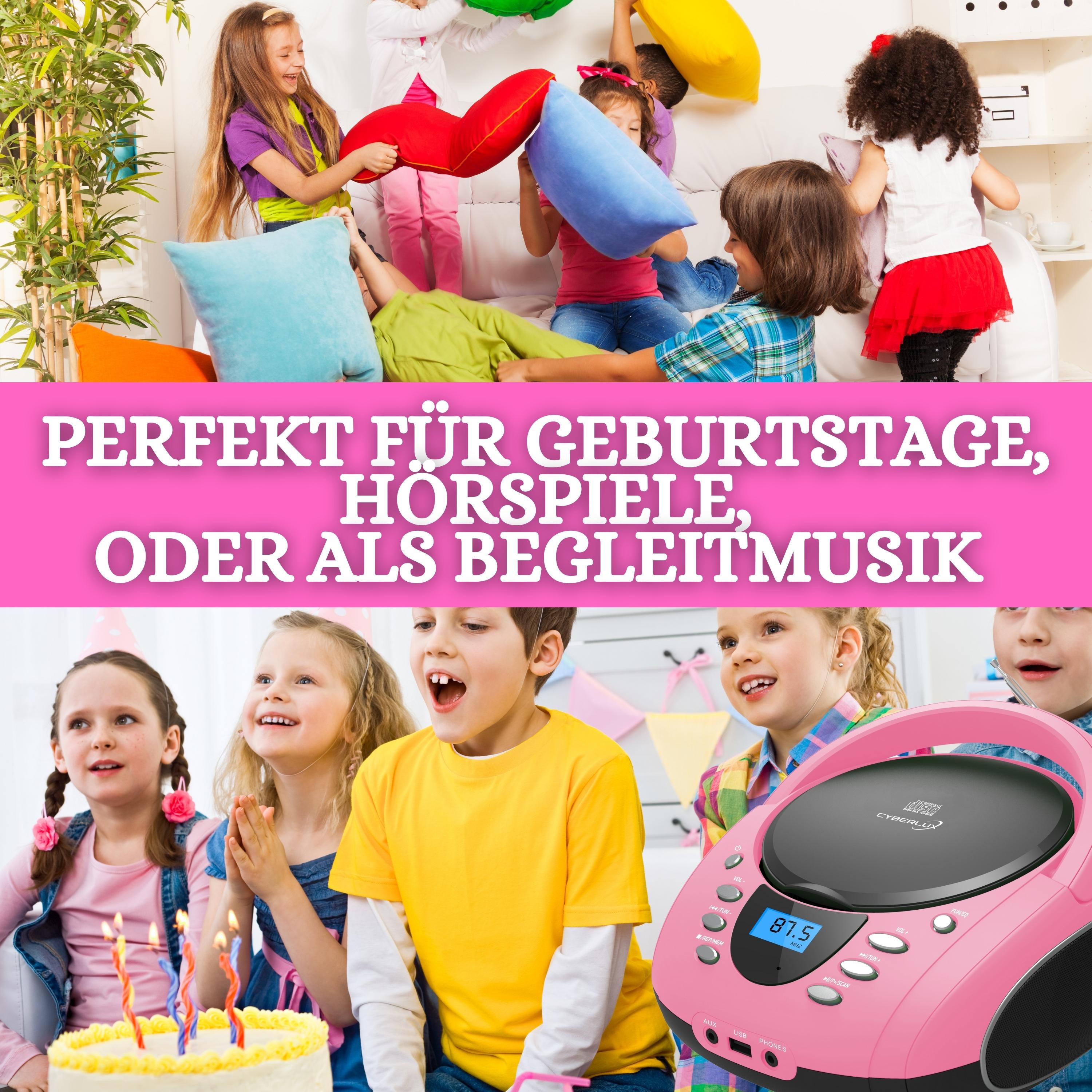 Cyberlux Tragbarer CD-Player Boombox CD/MP3 USB Kinder Radio pink