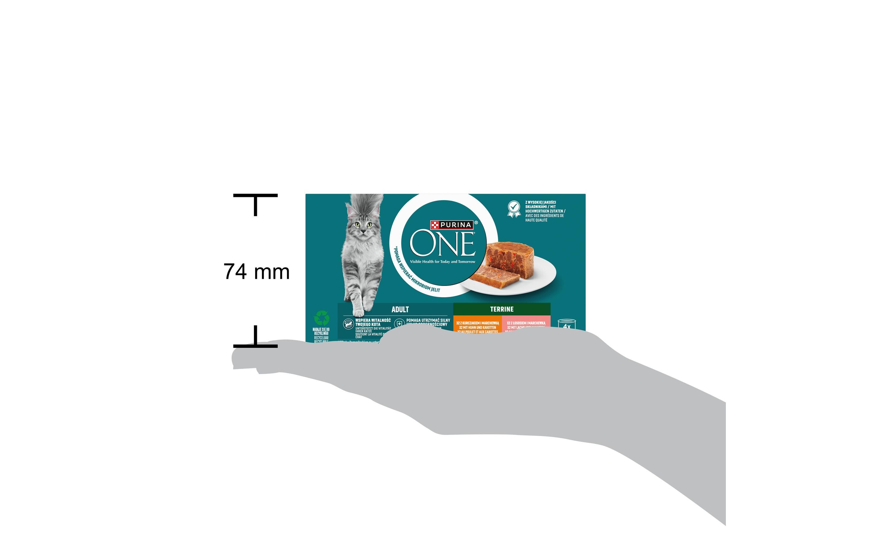 Nassfutter Adult Terrine mit Huhn und Lachs 4 x 85 gAlleinfuttermittel für ausgewachsene Katzen