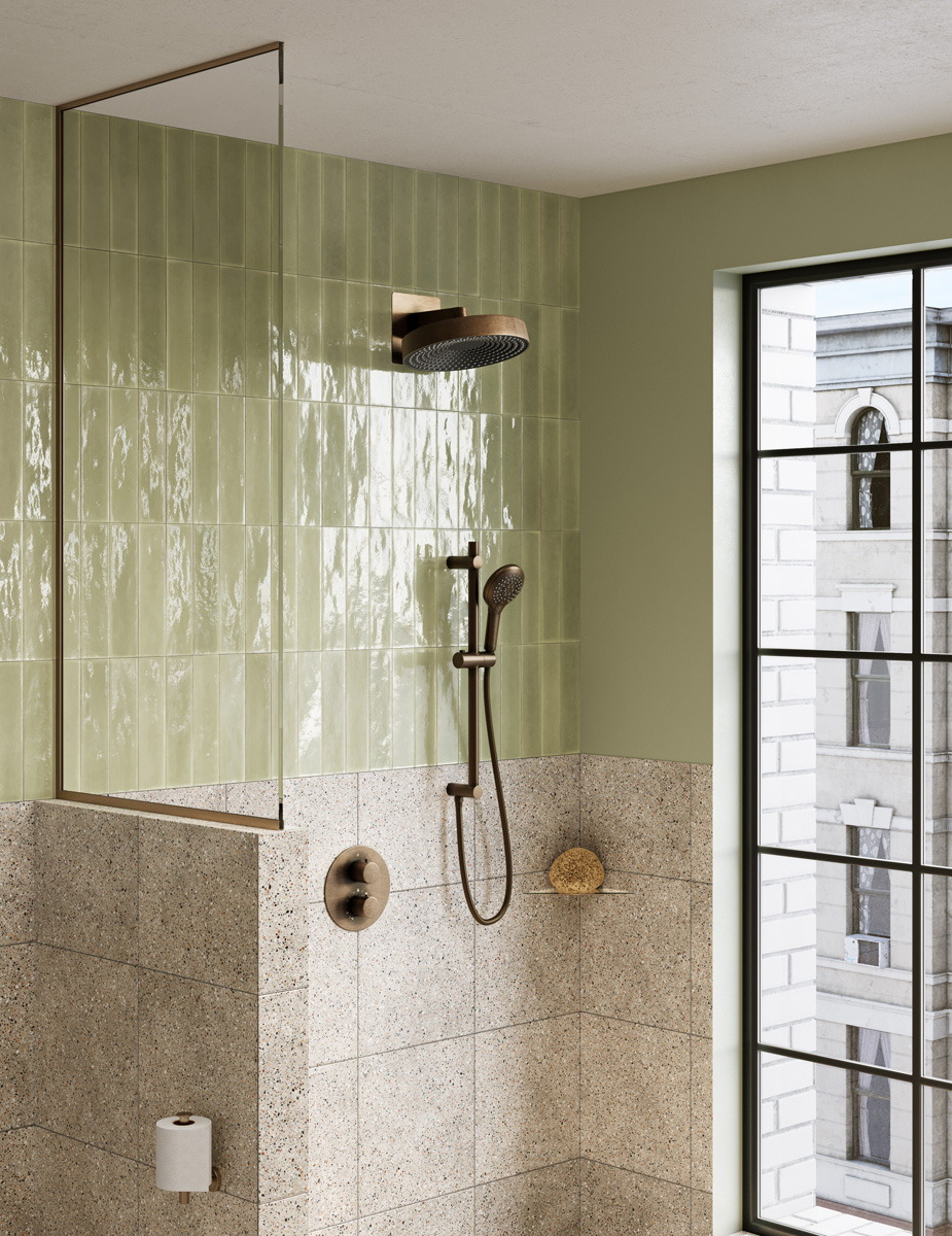 Saniclear Evolution inbouw regendouche rond met glijstang en 2 standen handdouche verouderd messing