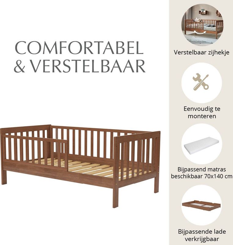 Petite Amélie - Plume - Peuterbed - Walnootkleur - 140x70 cm