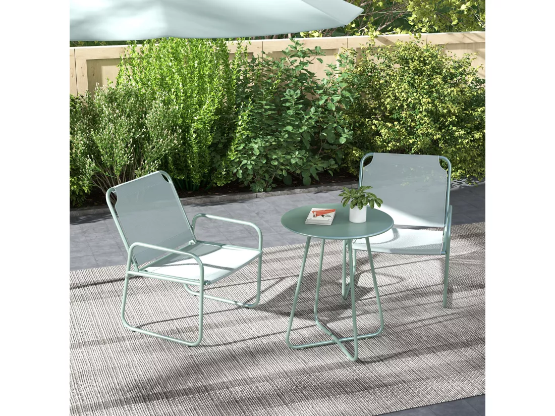 Ensemble salon de jardin 3 pcs 2 fauteuils et table ronde vert