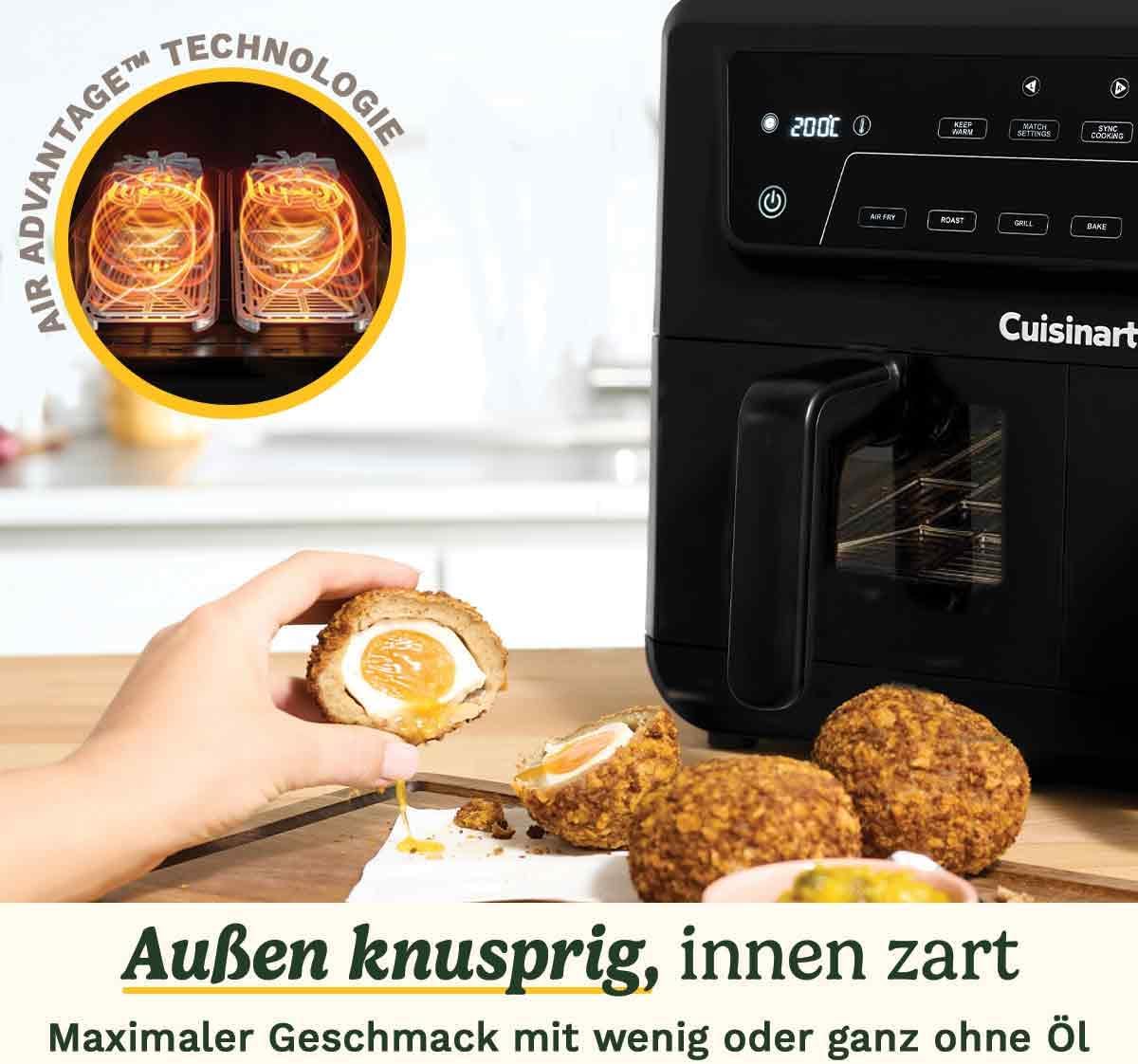 Cuisinart XXL Zweizonen-Heißluftfritteuse| PFAS Frei | Chemiekalien frei,| Braten, Grillen, Backen, Dehydrieren und Warmhalten | 2 kammern| 2 x 5.2L - 8+ portionen| Spülmaschinenfeste Teile, Schwarz
