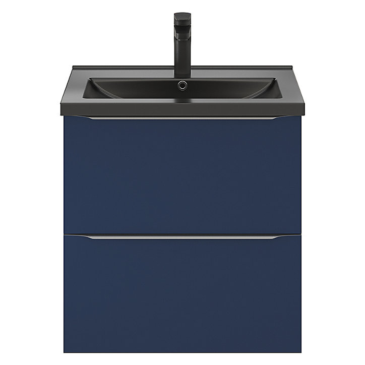 Ensemble salle de bains l.60 cm meuble à suspendre Imandra bleu nuit mat + plan vasque céramique noir