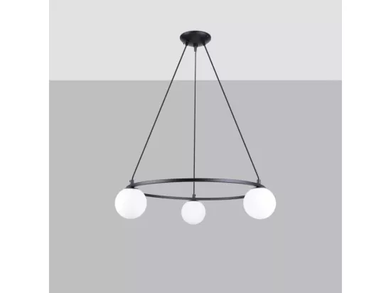 Lustres Yoli moderne en acier/verre - 3 sources lumineuses - L.65 x H.98 cm - noir