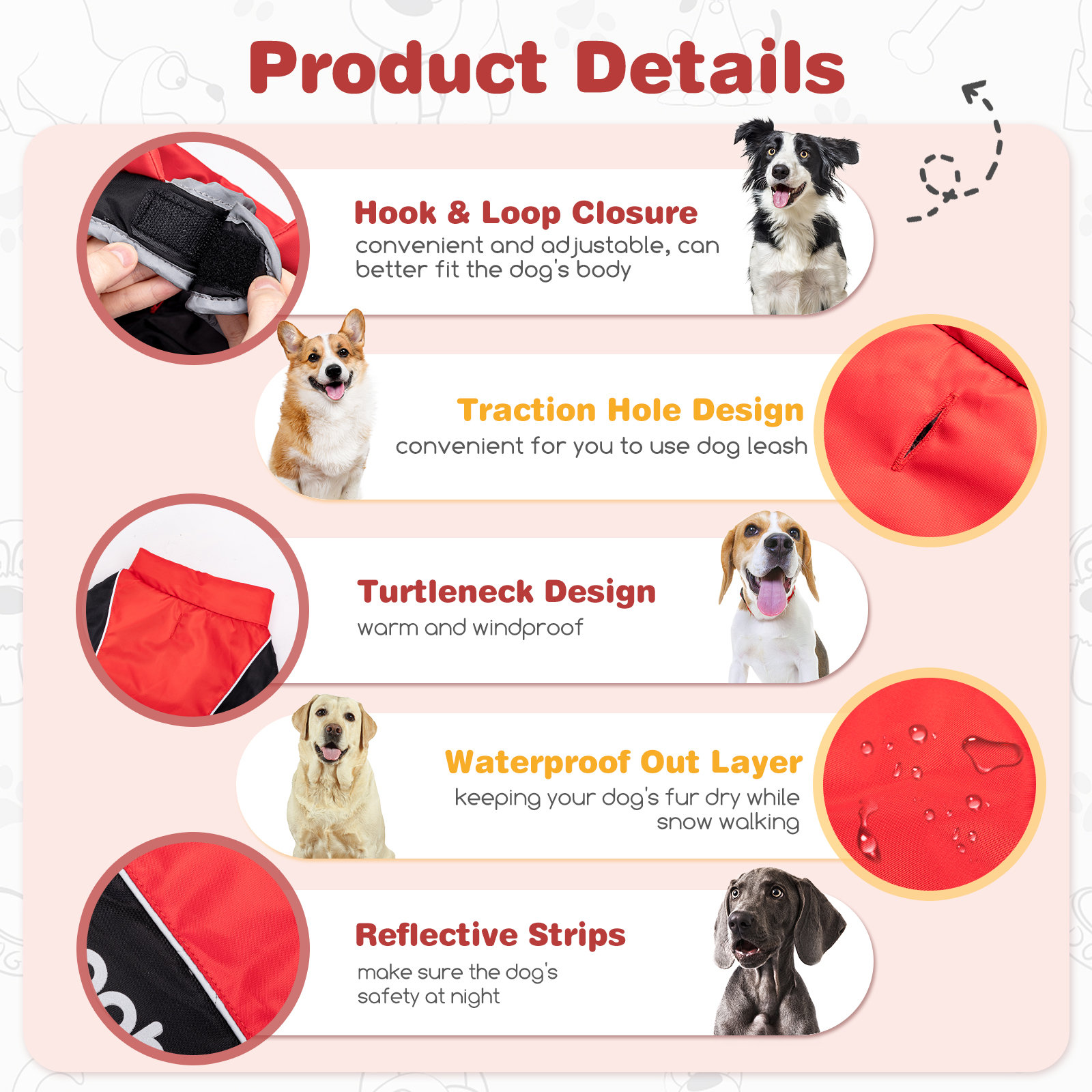 Casaco de inverno impermeável vermelho Nobleza para cães