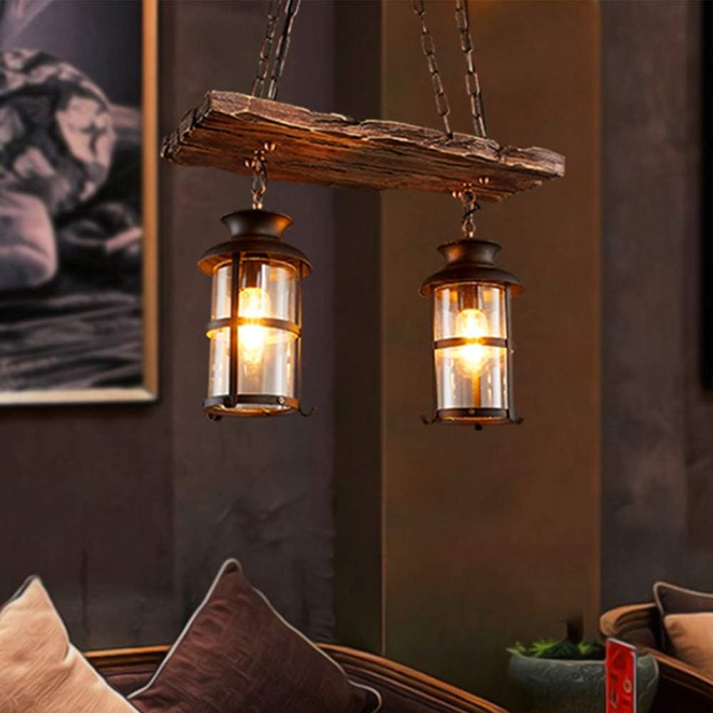 Vintage Pendellampe E27 Industrie Kronleuchter Vintage Holz Pendelleuchte Schwarz Eisen Und Glas Lampenschirm Höhenverstellbare Hängelampe Beleuchtung Loft Innen Restaurant Wohnzimmer Bar Dekoration,A