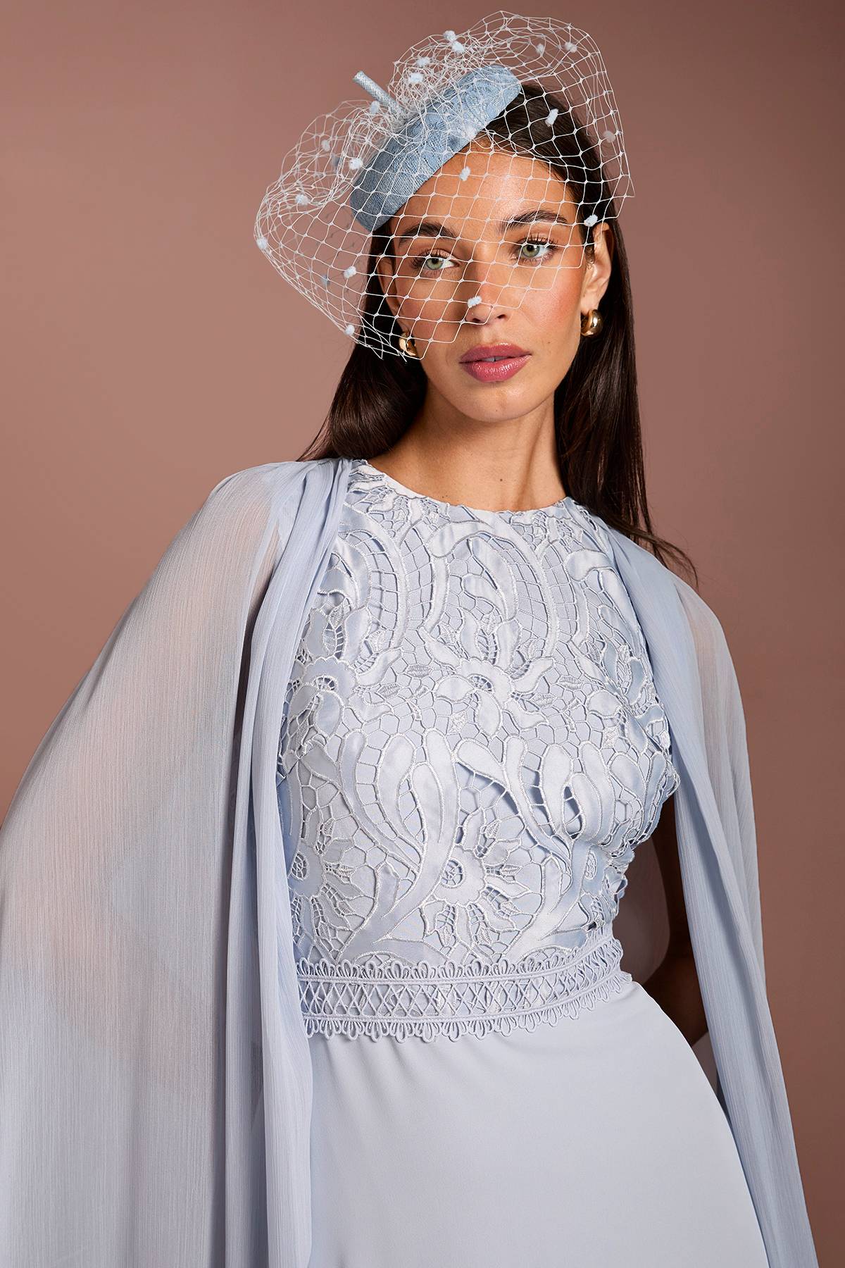 Coast Robe Midi Lisa Tan À Manches Cape En Dentelle