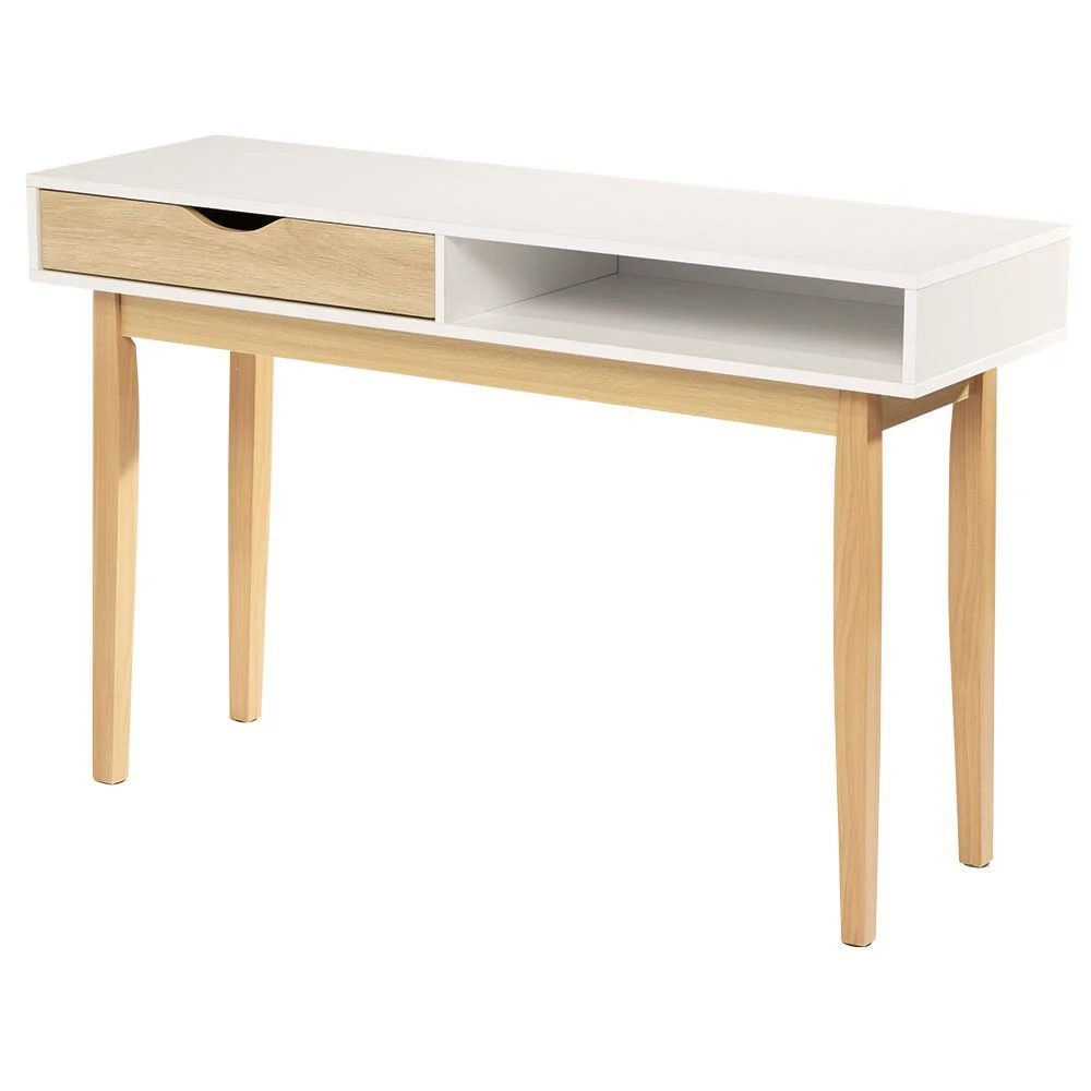 Console de bureau Lida 1 tiroir 1 niche en bois naturel et blanc