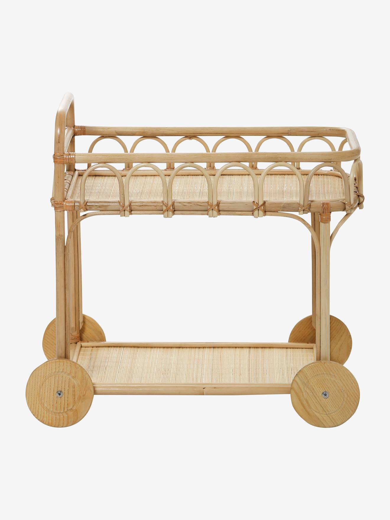 Mesa de servir em rattan para bonecas, bege médio liso