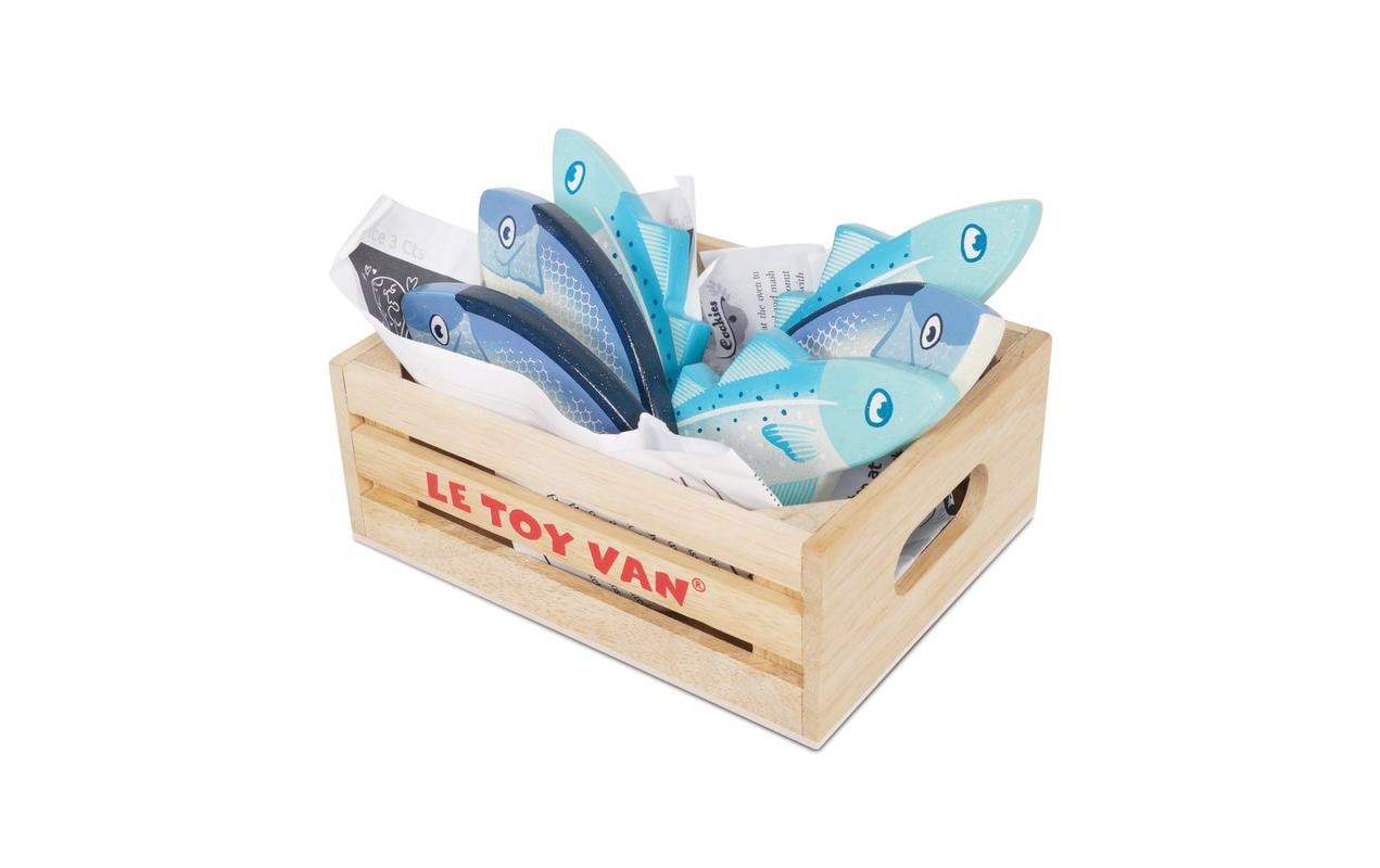 Spiel-Lebensmittel Frische FischkisteHolzkiste mit 6 Fischen