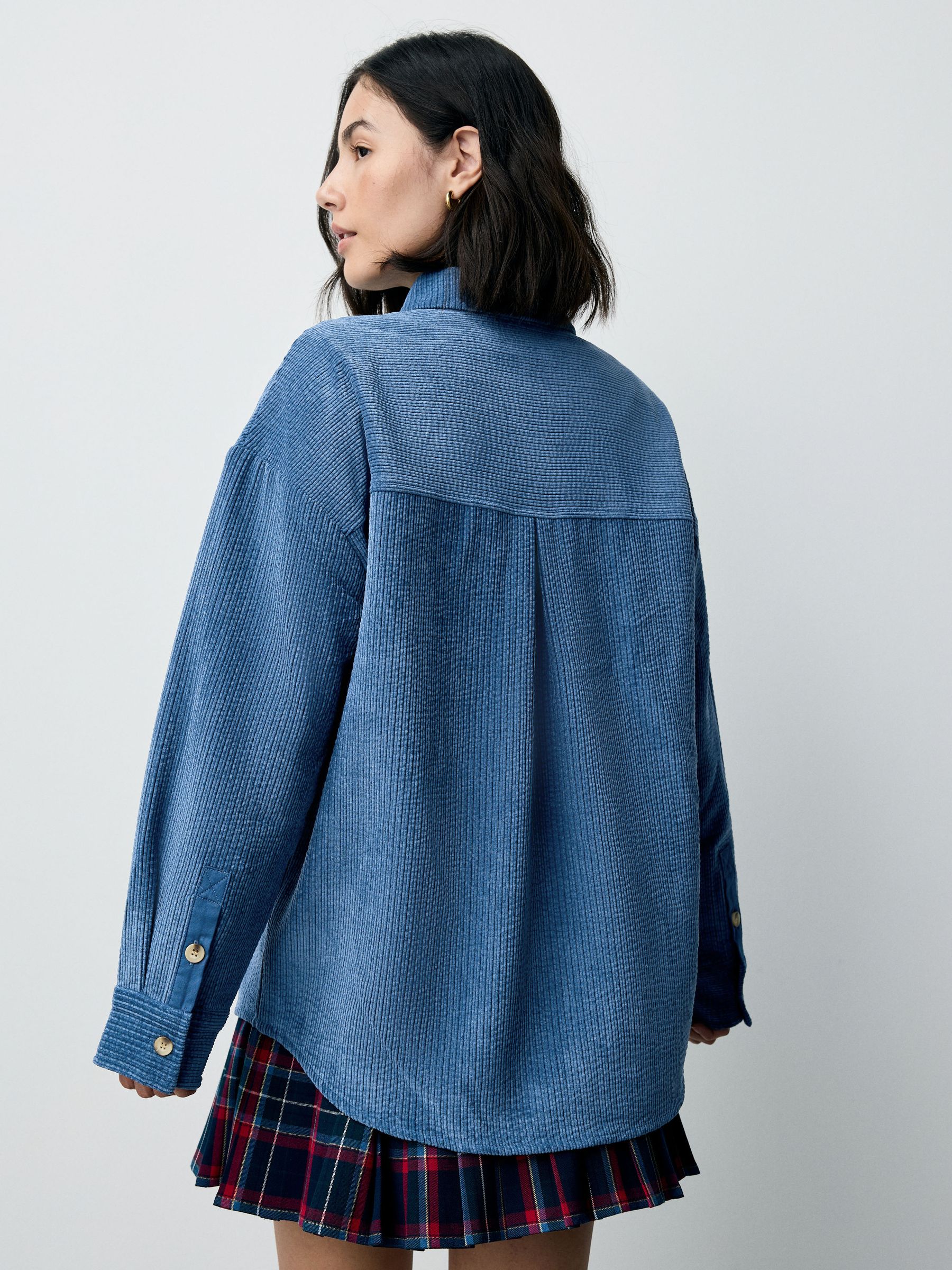 Blauw - Corduroy shacket met lange mouwen