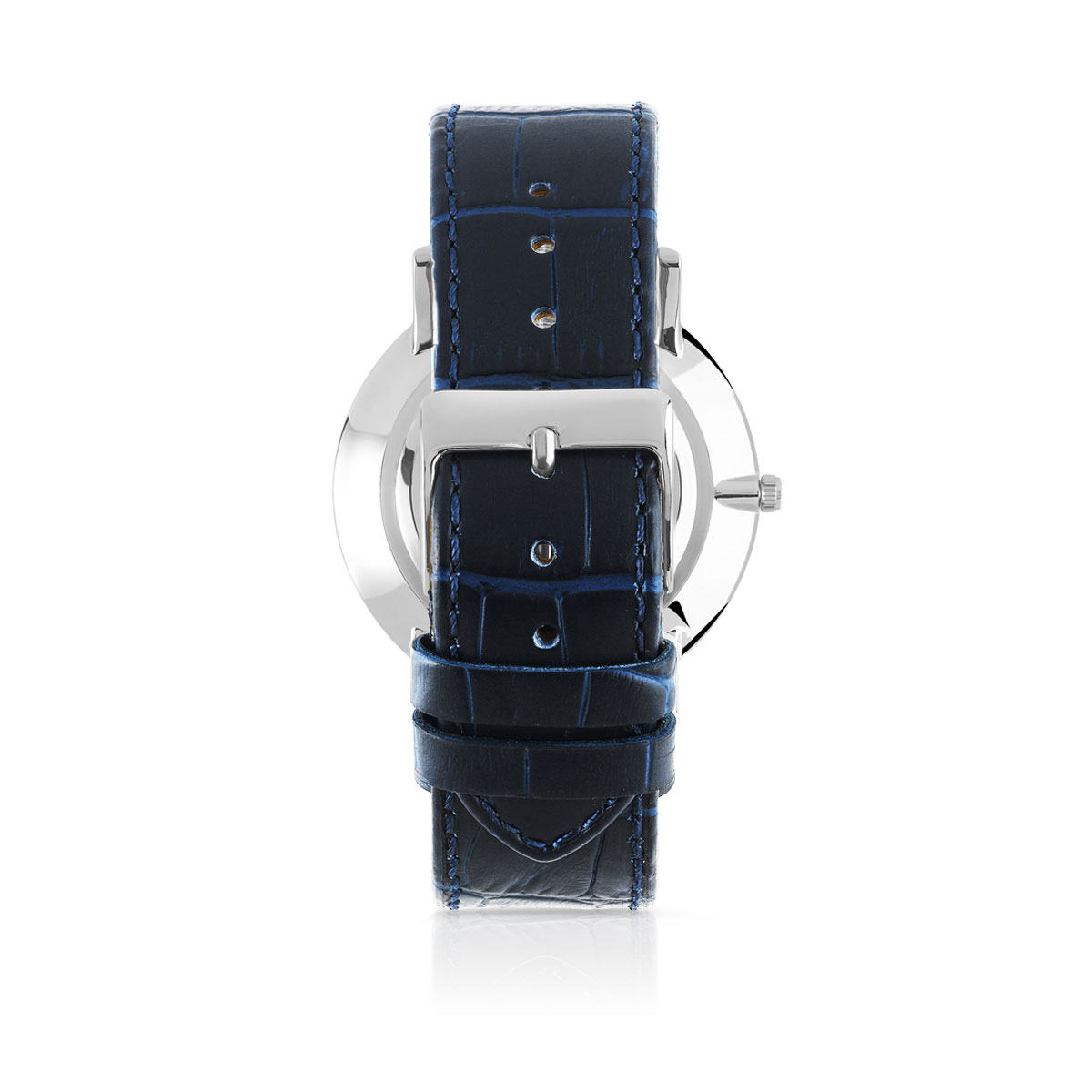 Montre acier bracelet cuir bleu