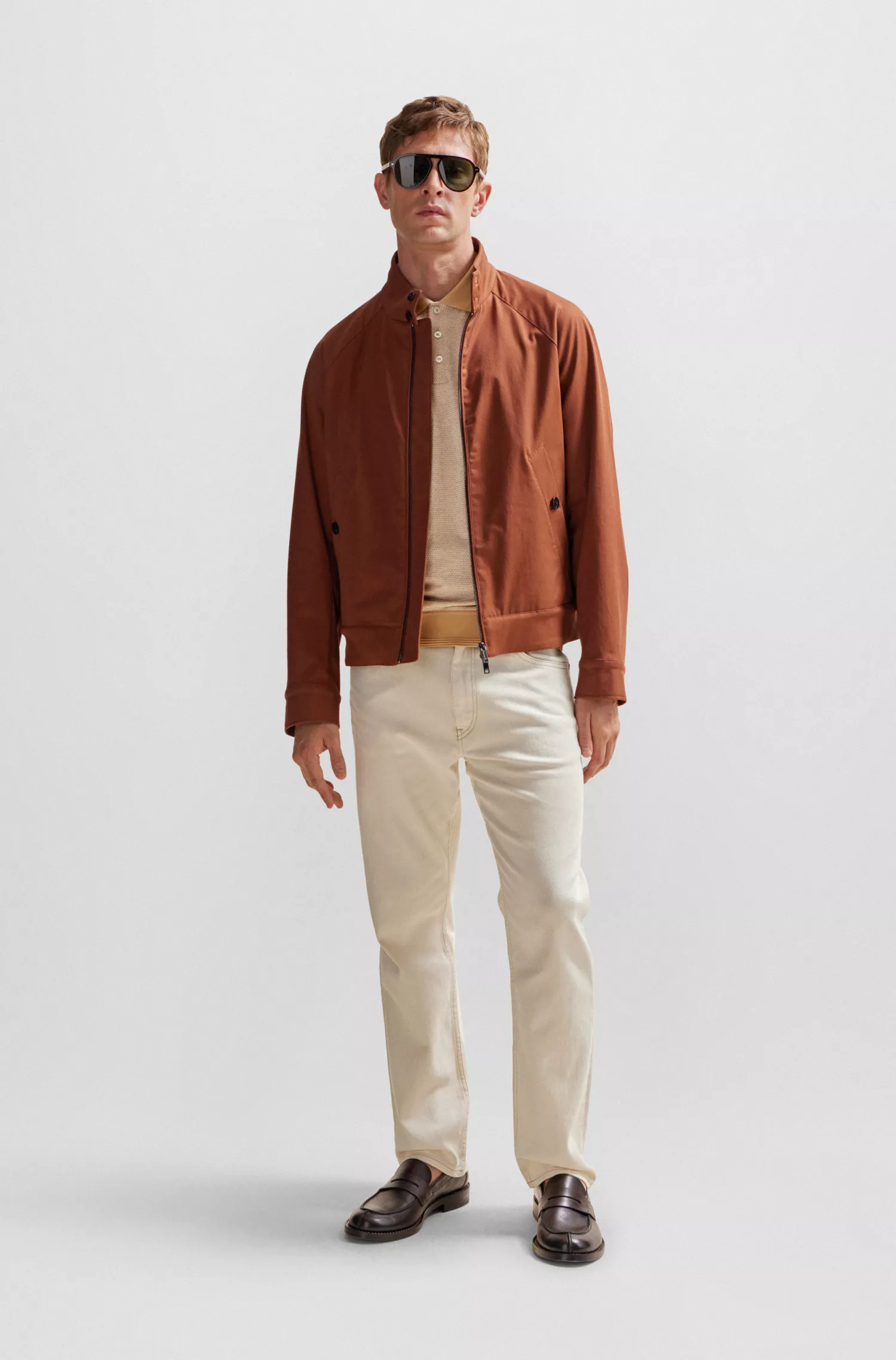 Camisa polo BOSS Camel com estrutura Bubble em algodão e cashmere.