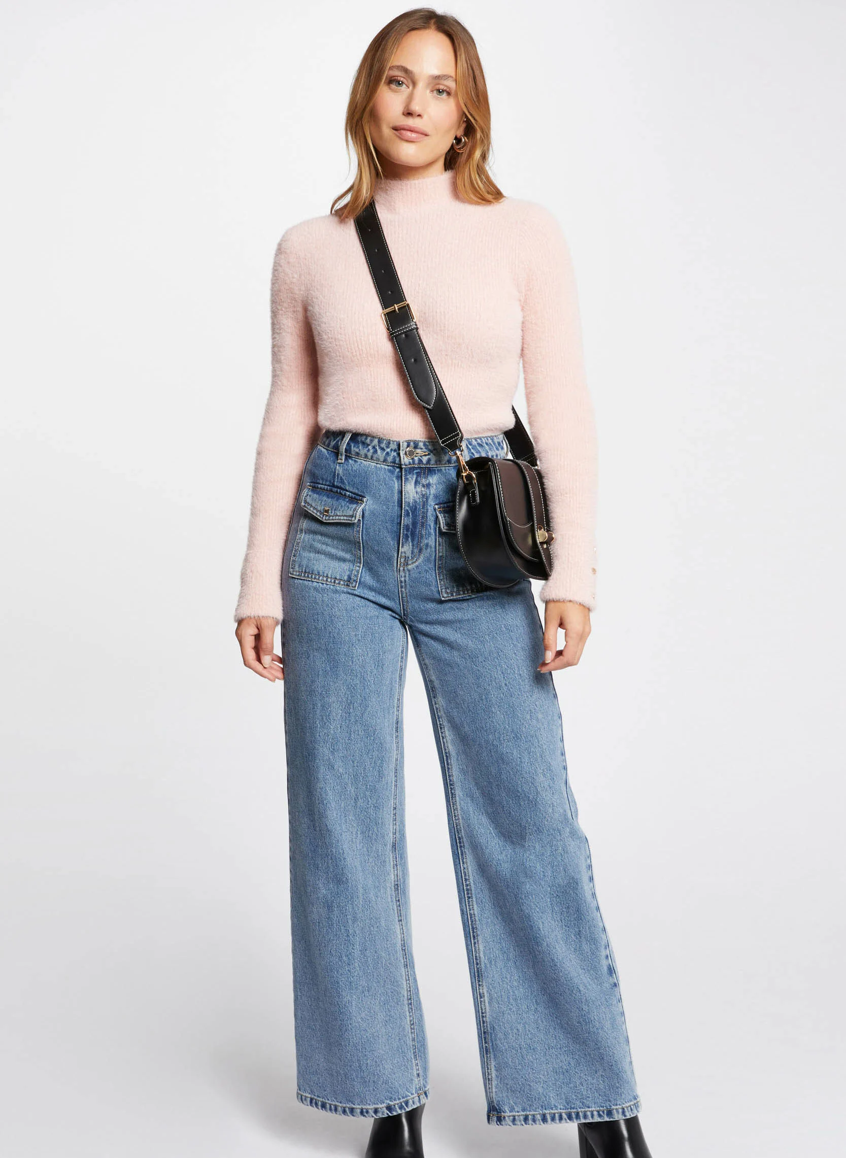 MORIK.N - Pull col montant maille duveteuse | Rose