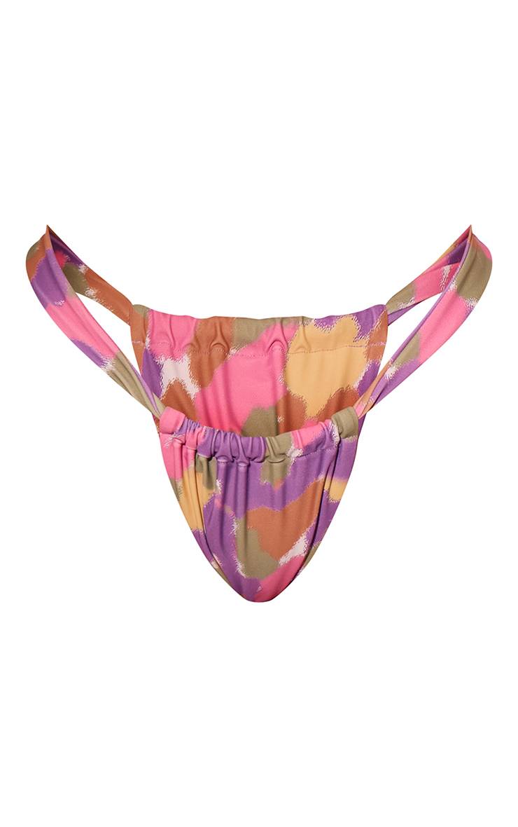 Violet Bas De Bikini Tanga À Imprimé Abstrait