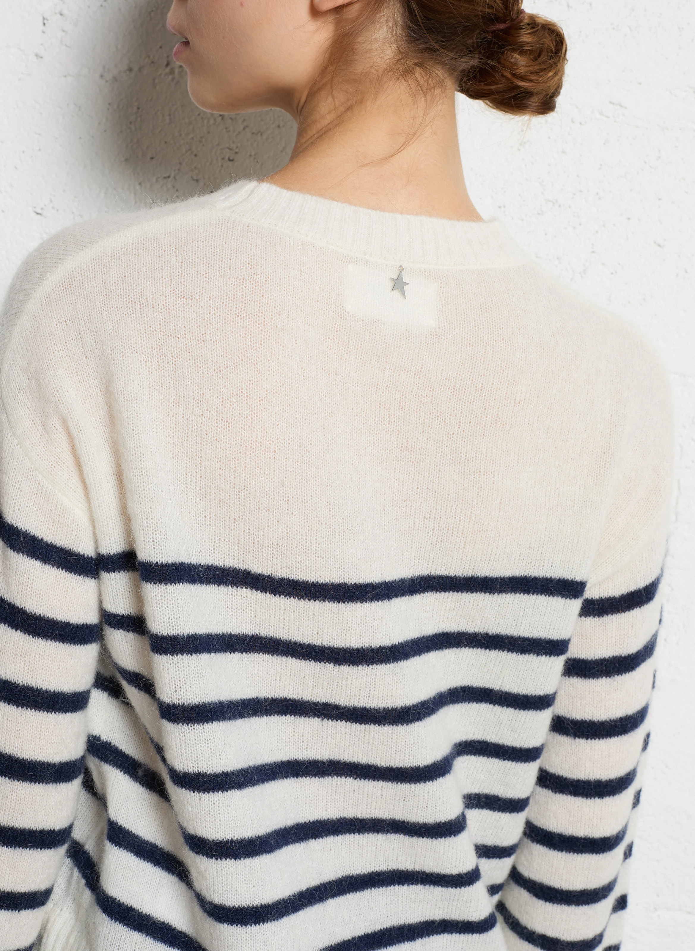 MICHELLE - Pull droit en maille à rayures | Blanc