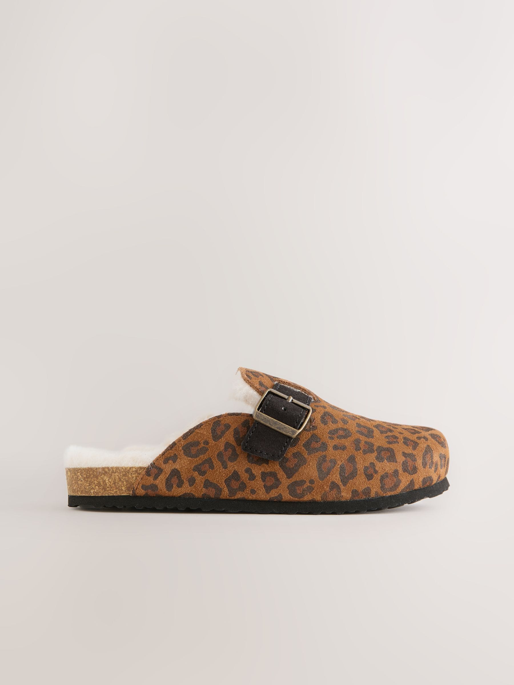 Bruin suède met luipaardprint - Slip-Ons Klompen