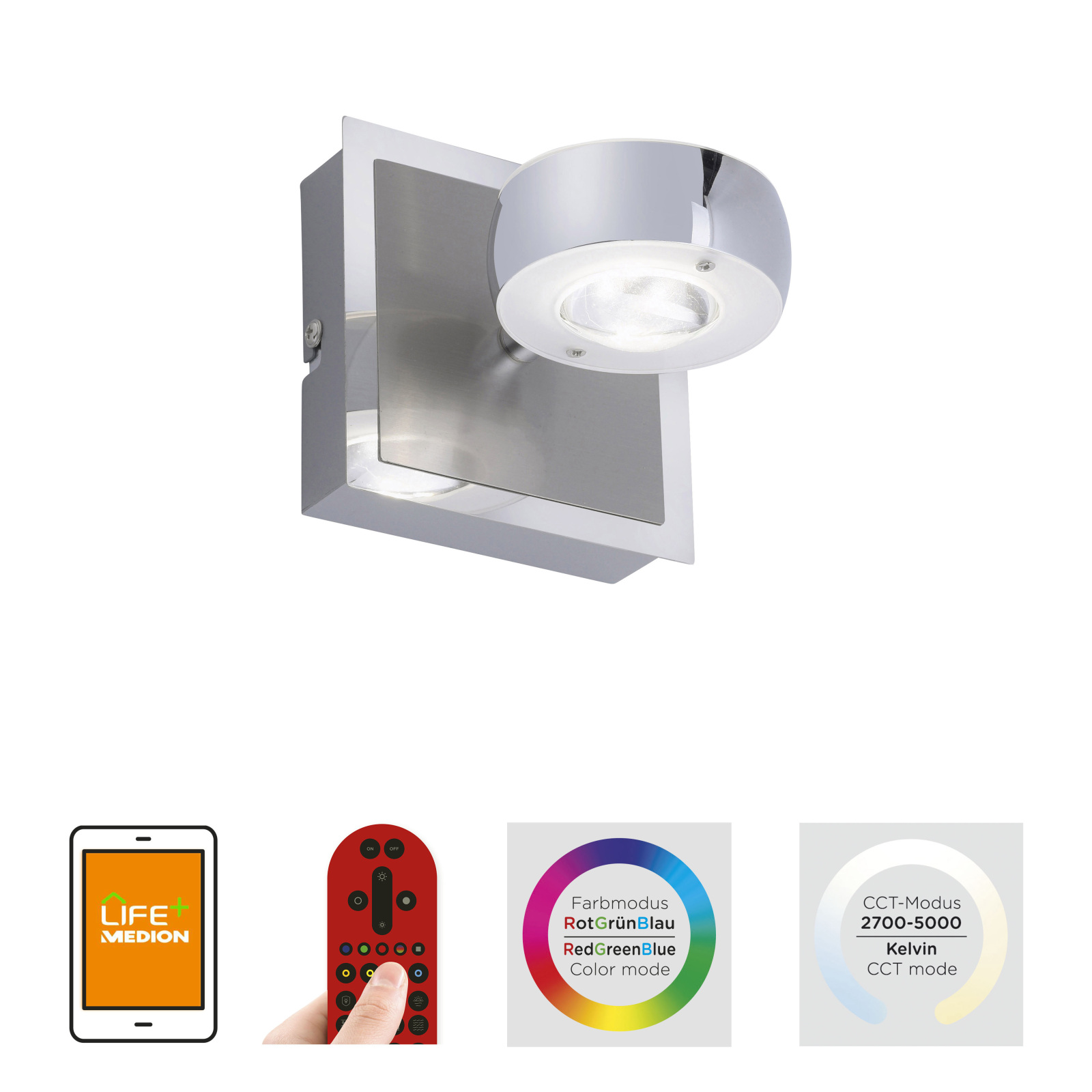 LED-Wandleuchte - stahlfarben - SmartHome - mit Fernbedienung