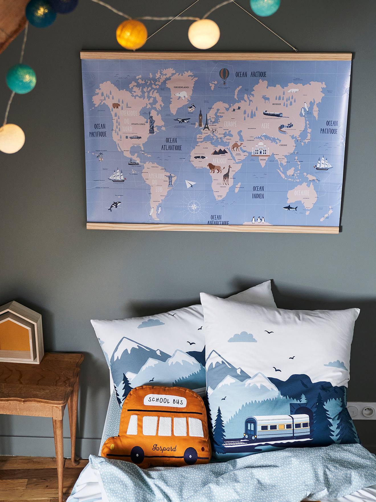 Mapa Mundi Decorativo de Parede, Azul Médio, Bicolor/Multicolorido