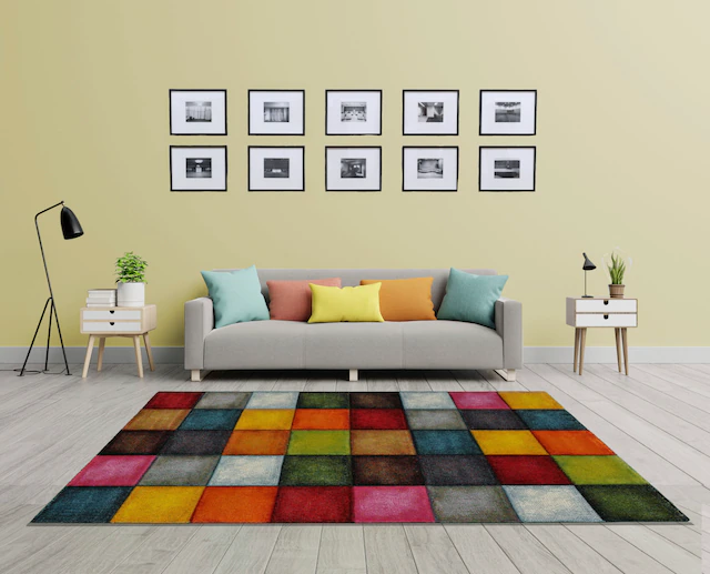 merinos Teppich »Belis 22605« rechteckig 18 mm Höhe Wohnzimmer, moderner farbenfroher Kurzflorteppich