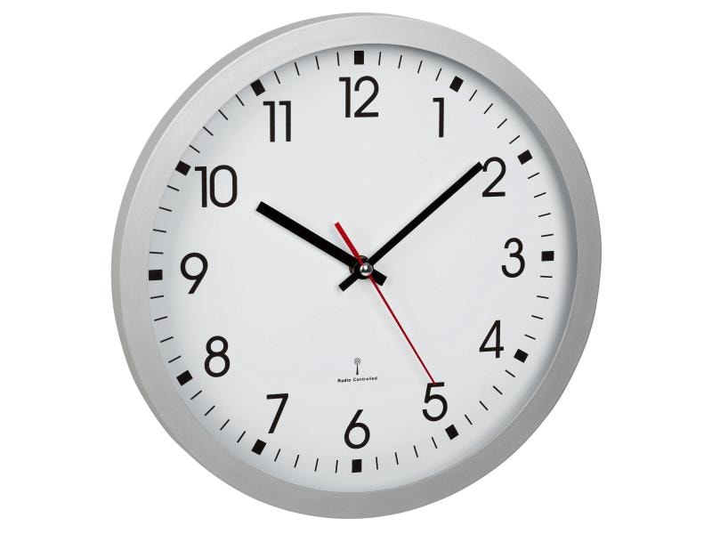 TFA Dostmann Funk-Wanduhr Analog, Ø 30 cm, Silber Analoge Funkuhr
