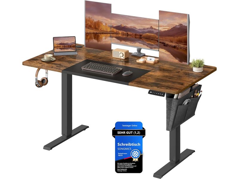 Songmics Bürotisch 140 x 60 cm Elektrischer Steh-Sitz-Schreibtisch