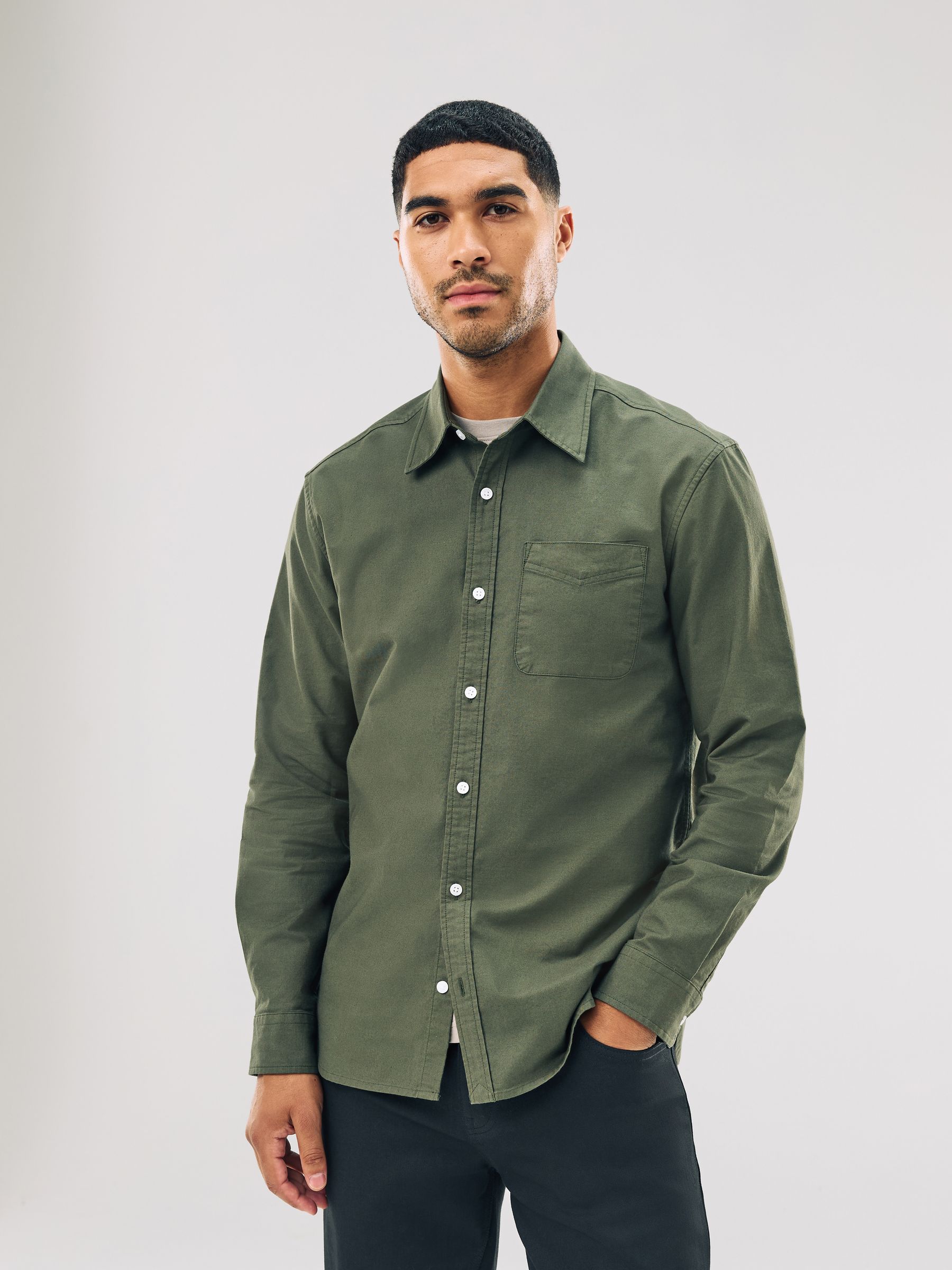 Donkergroen - Slim Fit - Oxford-hemd met lange mouwen