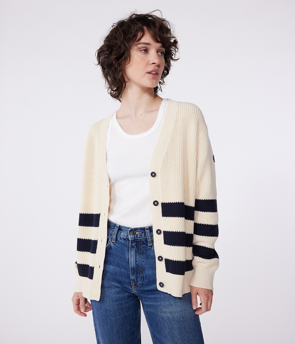 PETIT BATEAU<br>Cardigan feminino de algodão com listras