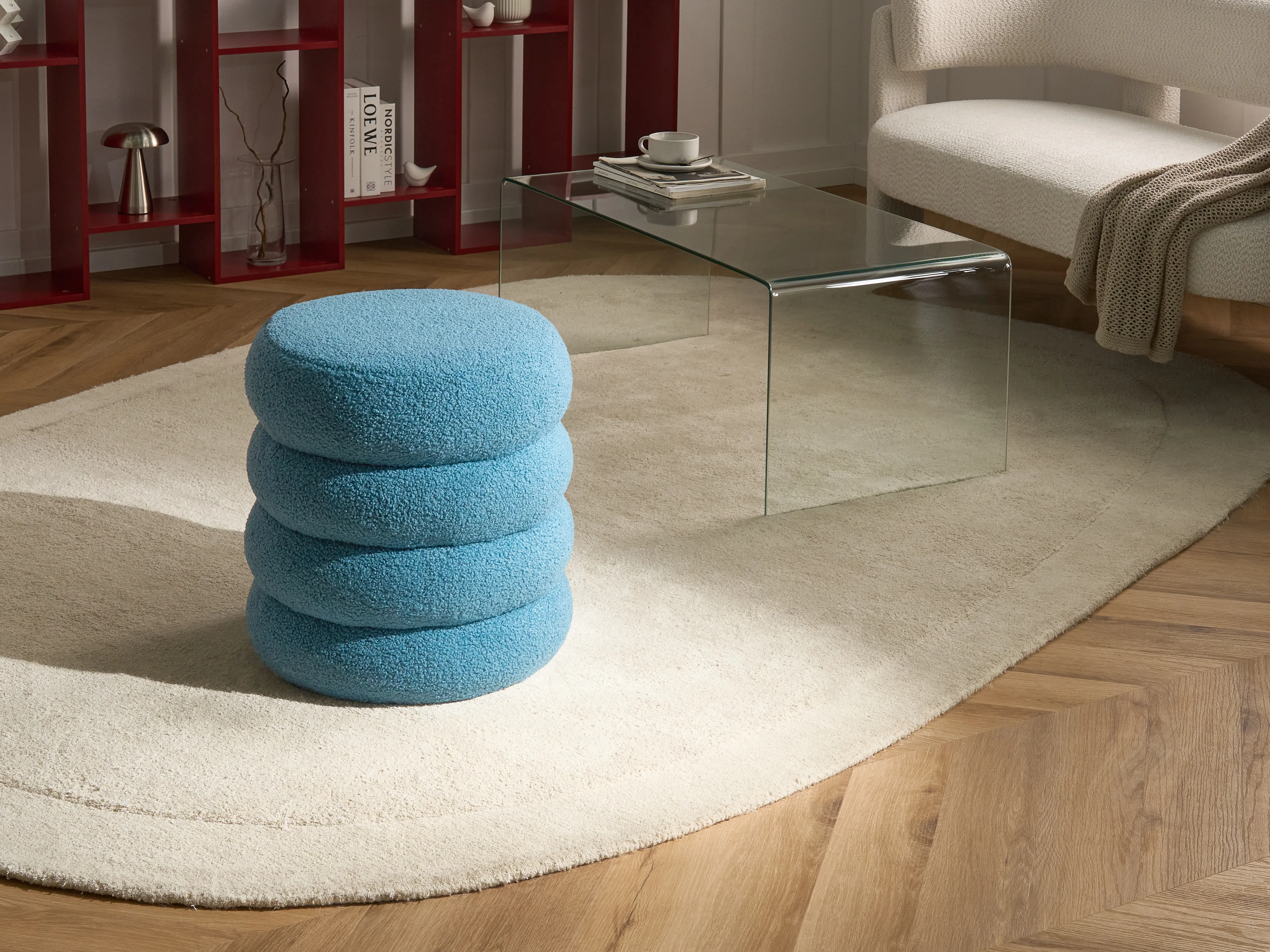 Poef SUMPTER Bouclé Blauw