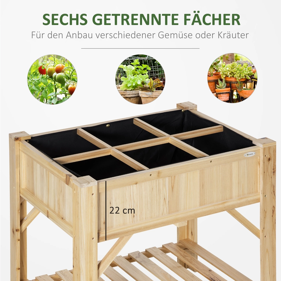 Outsunny Hochbeet mit 6 getrennten Anbauflächen natur