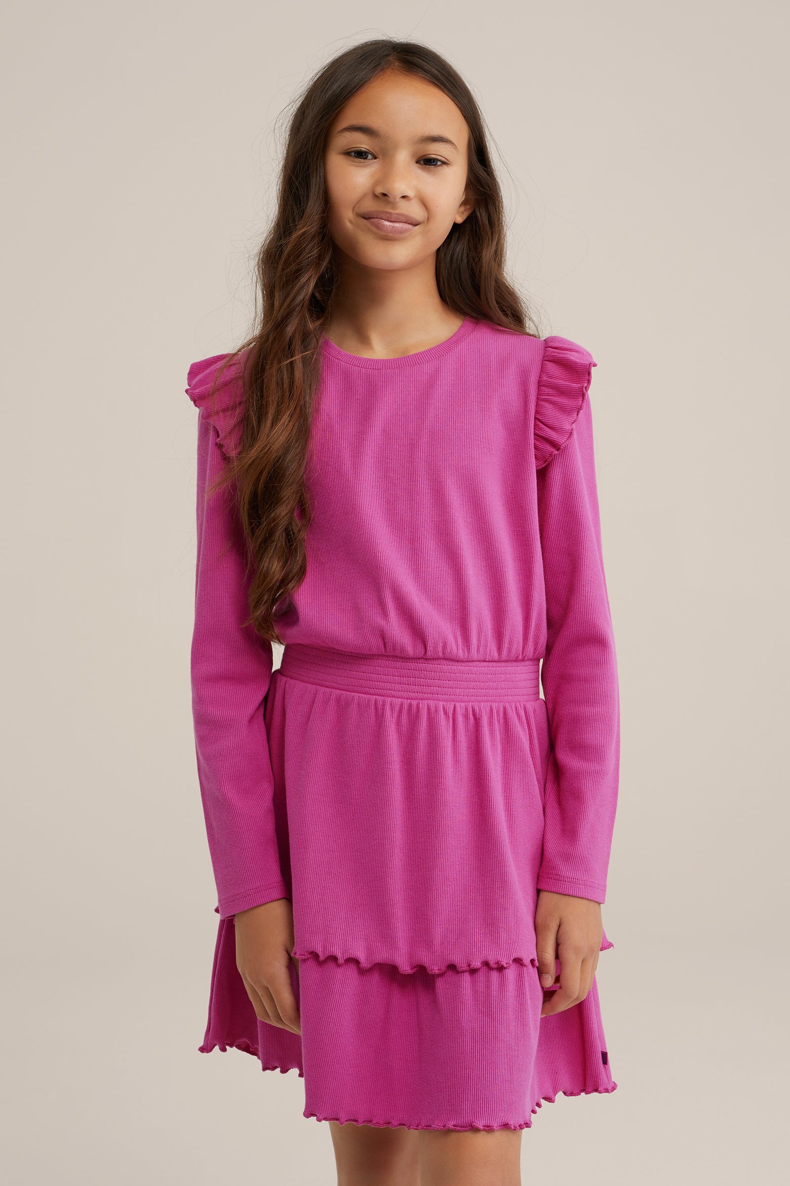 Meisjes jurk met structuur WE Fashion Felroze