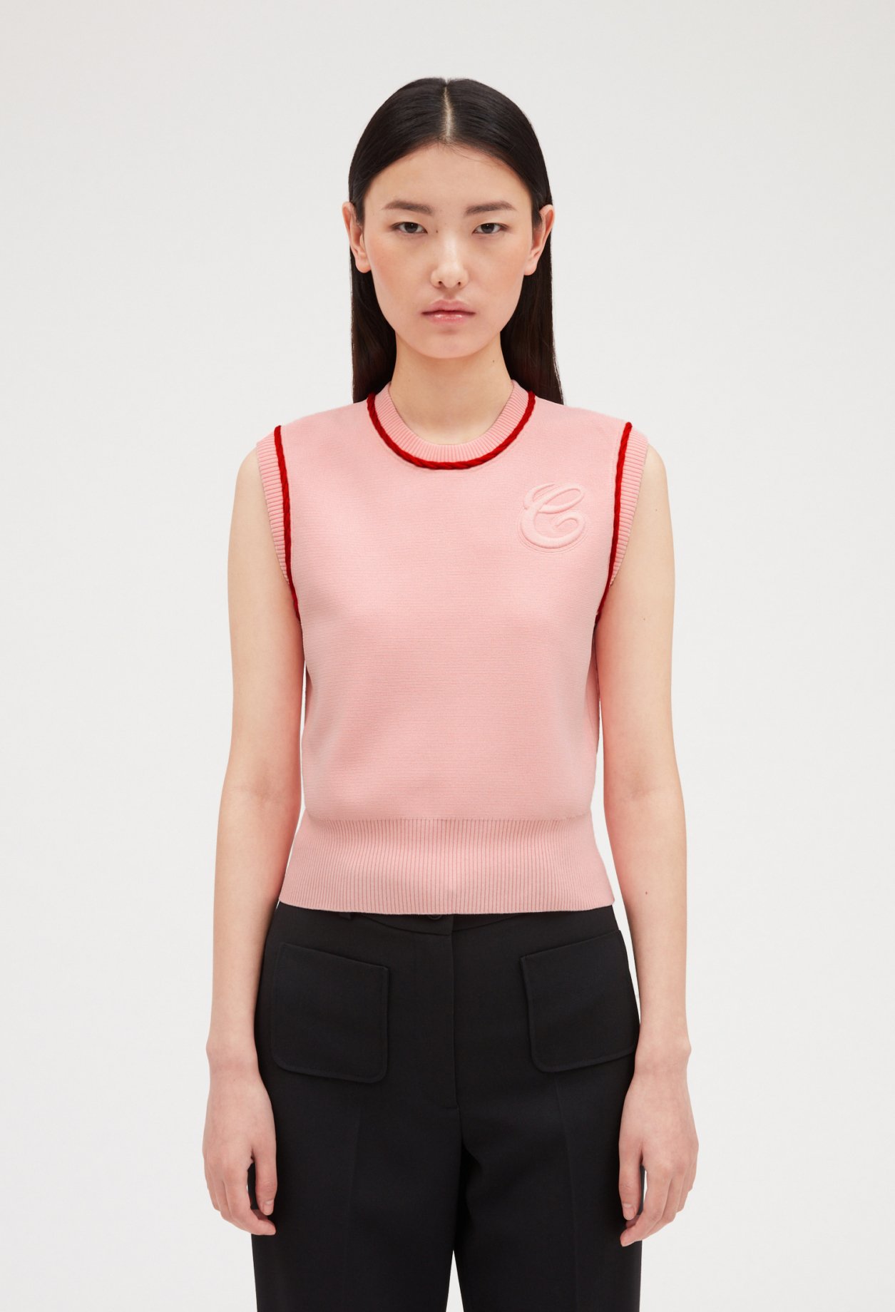 Pull maille sans manche bicolore