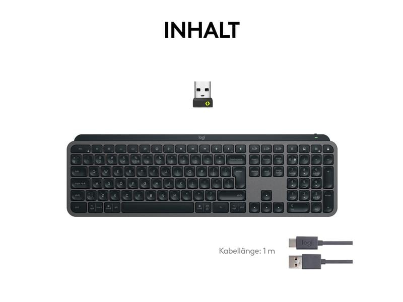 Logitech Tastatur MX Keys S Plus CH-Layout mit Handgelenkau Komfortable Tastatur mit Multi-Device Kopplung und intelligenter Beleuchtung