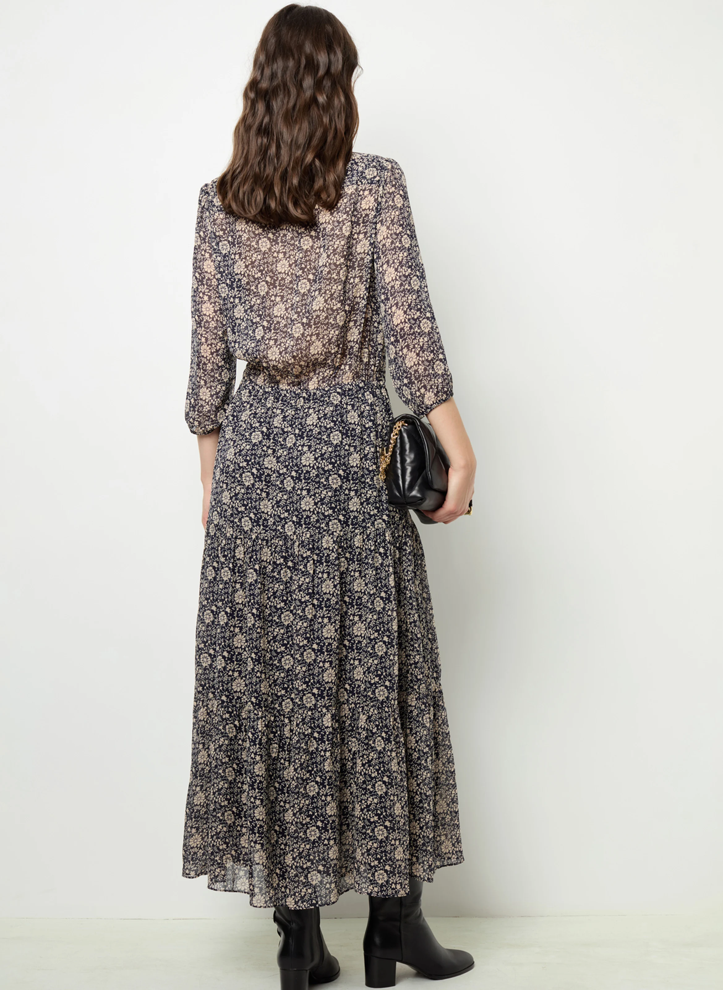 SABAHE - Robe longue à col tunisien | Bleu