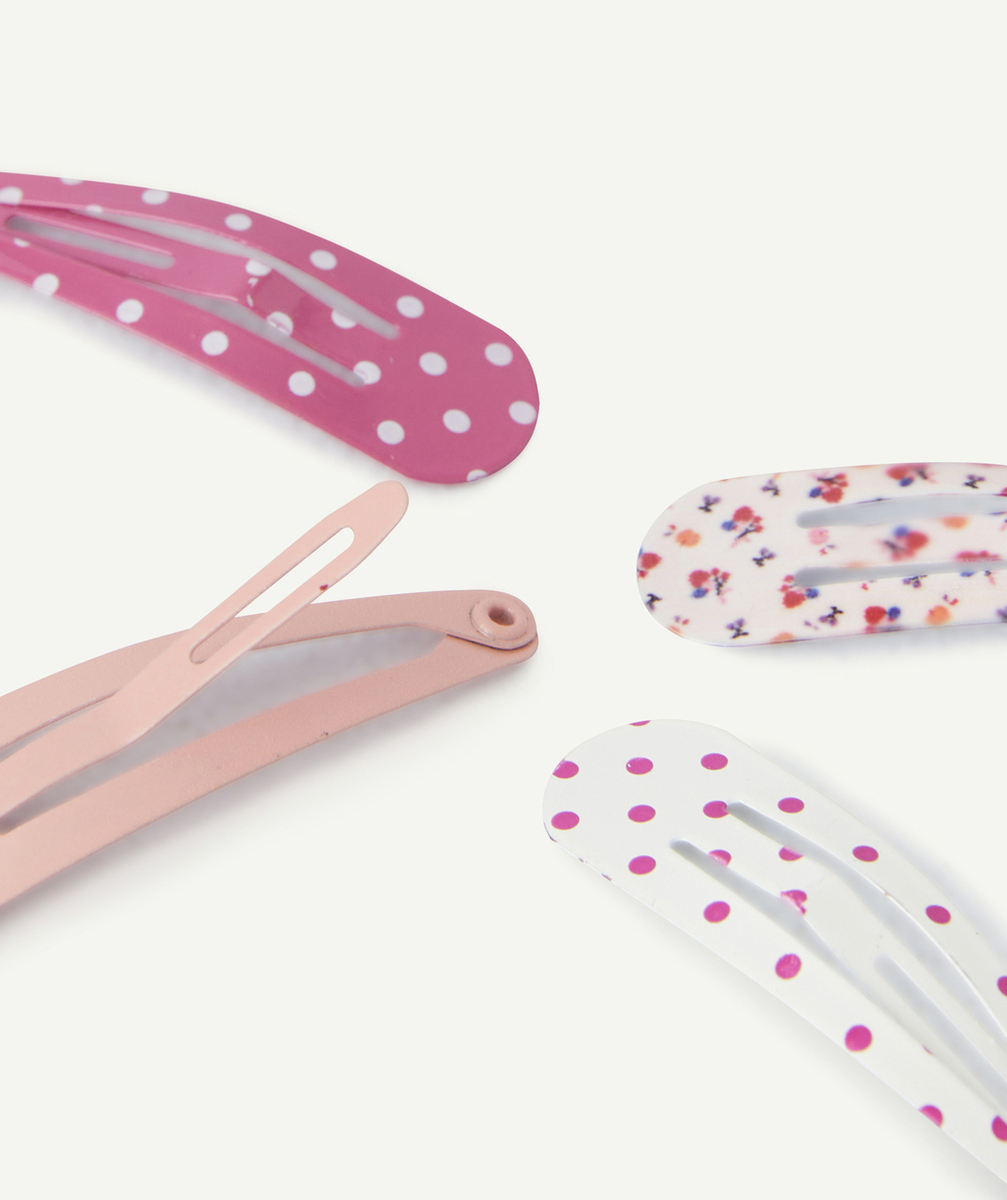 LOT DE 4 BARRETTES PLATES BÉBÉ FILLE ROSES IMPRIMÉES OU UNIES