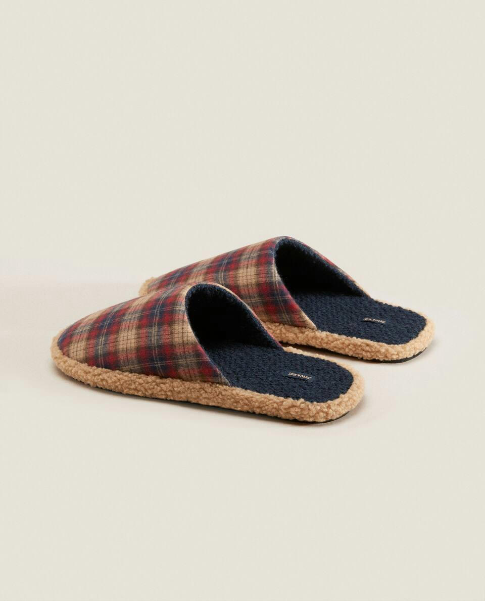 Pantufas natalinas quentinhas xadrez