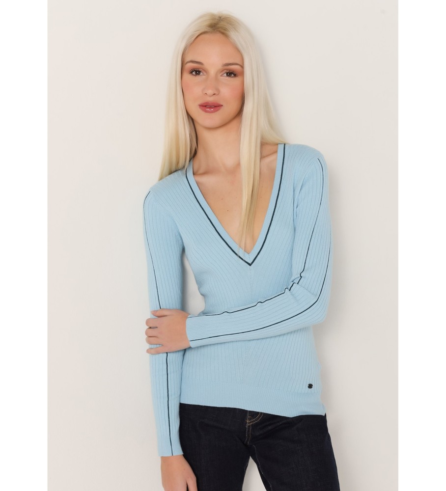 Victorio & Lucchino, Camisa de malha azul V&L com decote em V
