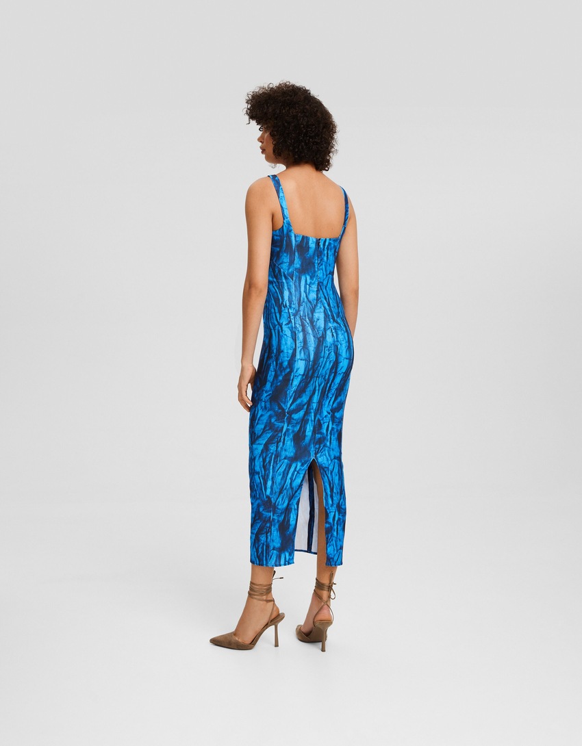 Vestido midi justo de bengaline estampado