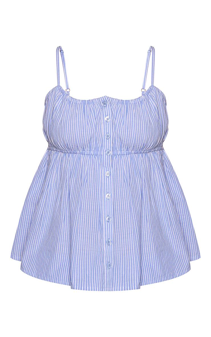 Bleu Haut Court À Rayures Tennis En Coton Avec Buste Froncé Co-ord Tall