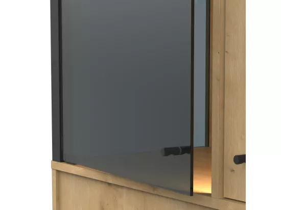 Vaisselier 4 portes battantes Chêne/Noir à LED - DORON - L 93 x l 40 x H 217 cm