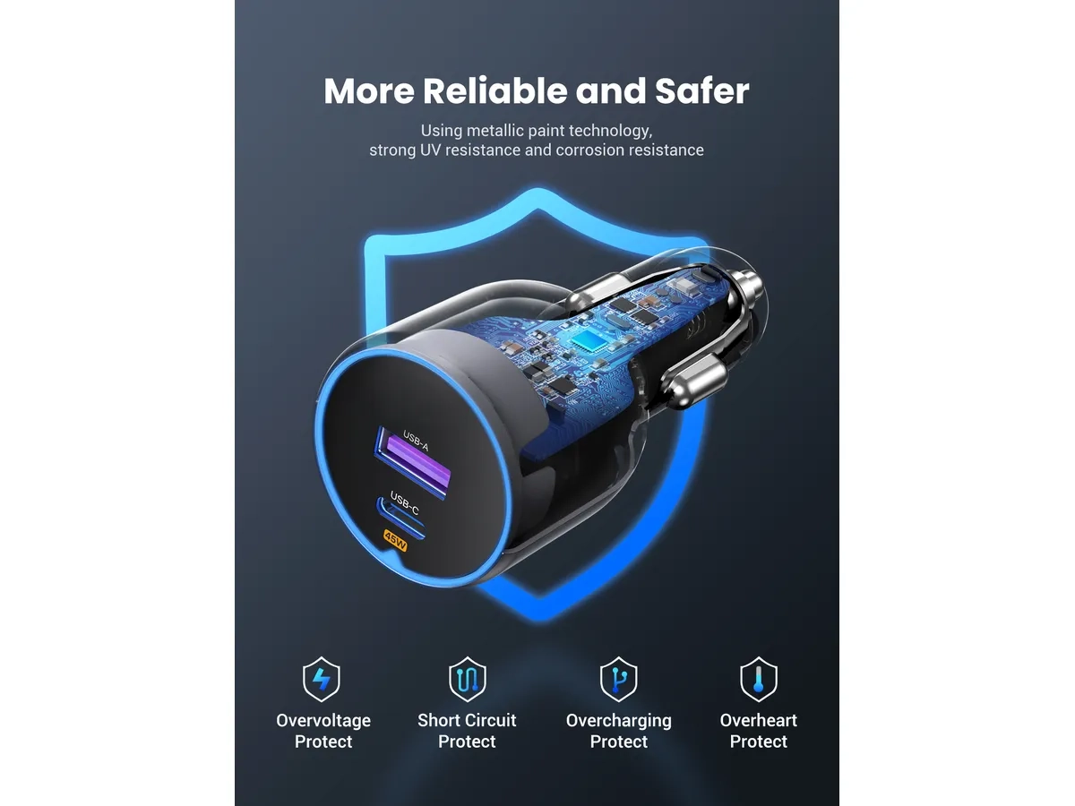 (63W) Mini USB C / USB A Auto KFZ Ladegerät Car Charger Schnellladegerät für Zigarettenanzünder Power Delivery (35023) - Grau