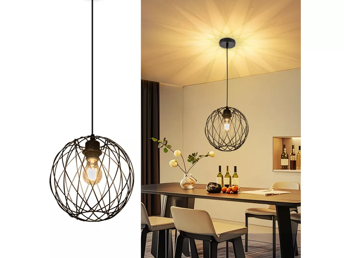 NETTLIFE Lampe suspendue noire ronde - Lampe suspendue vintage E27 Lampe suspendue rétro industrielle lampe de table