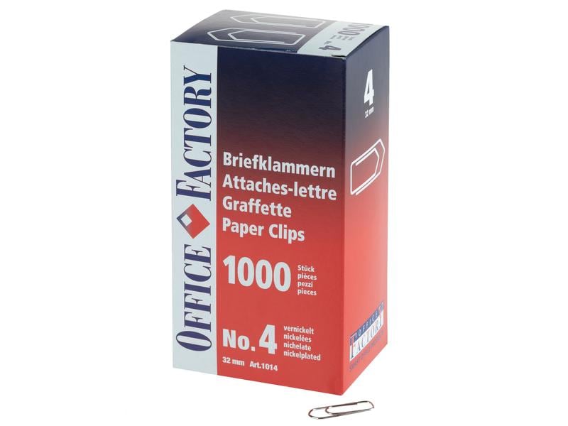 Smart Office Büroklammer Gr. 4, Länge 32 mm, 1000 Stück Vernickelte Büroklammern