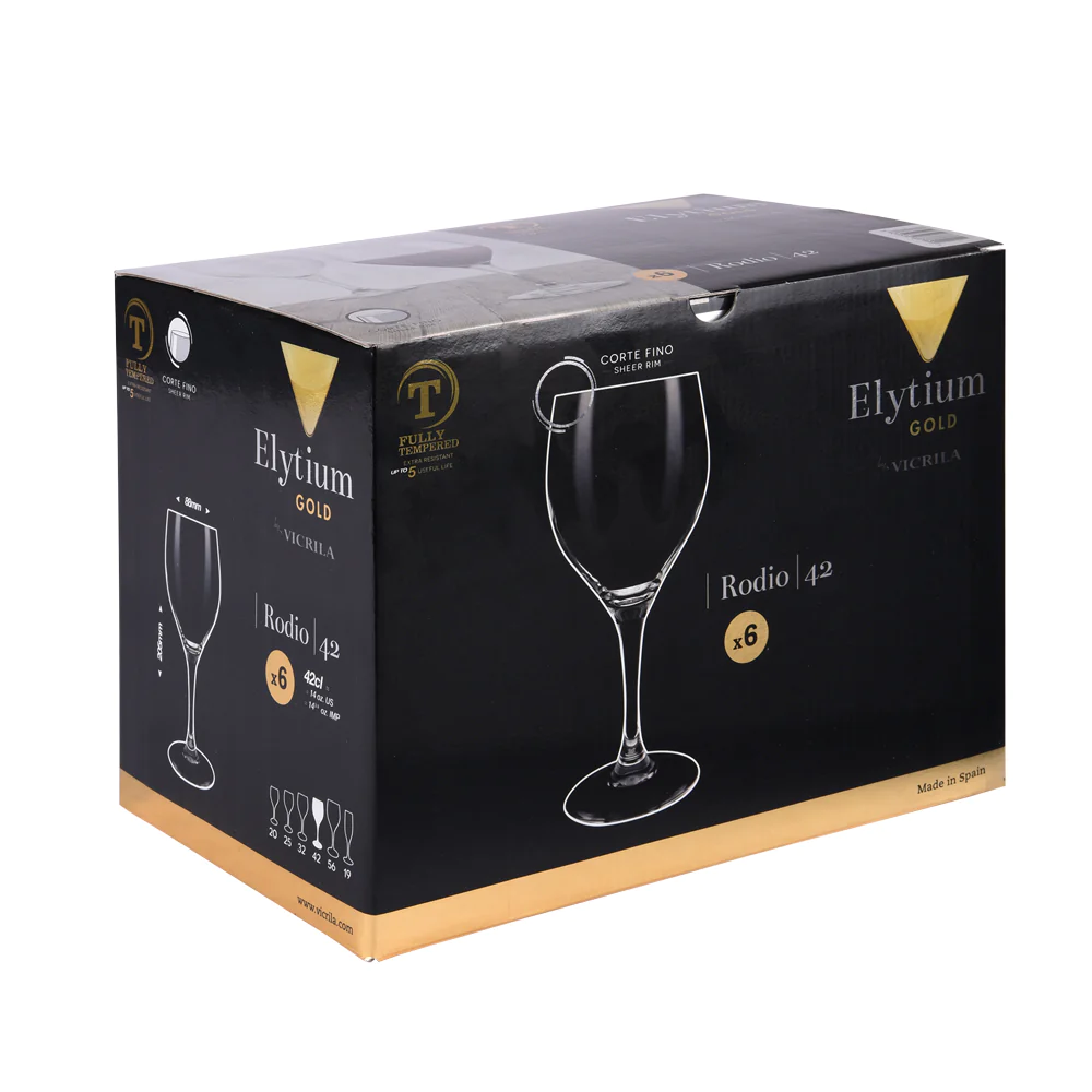 Boîte de 6 verres à pieds trempés Rodio 42 cl Vicrila