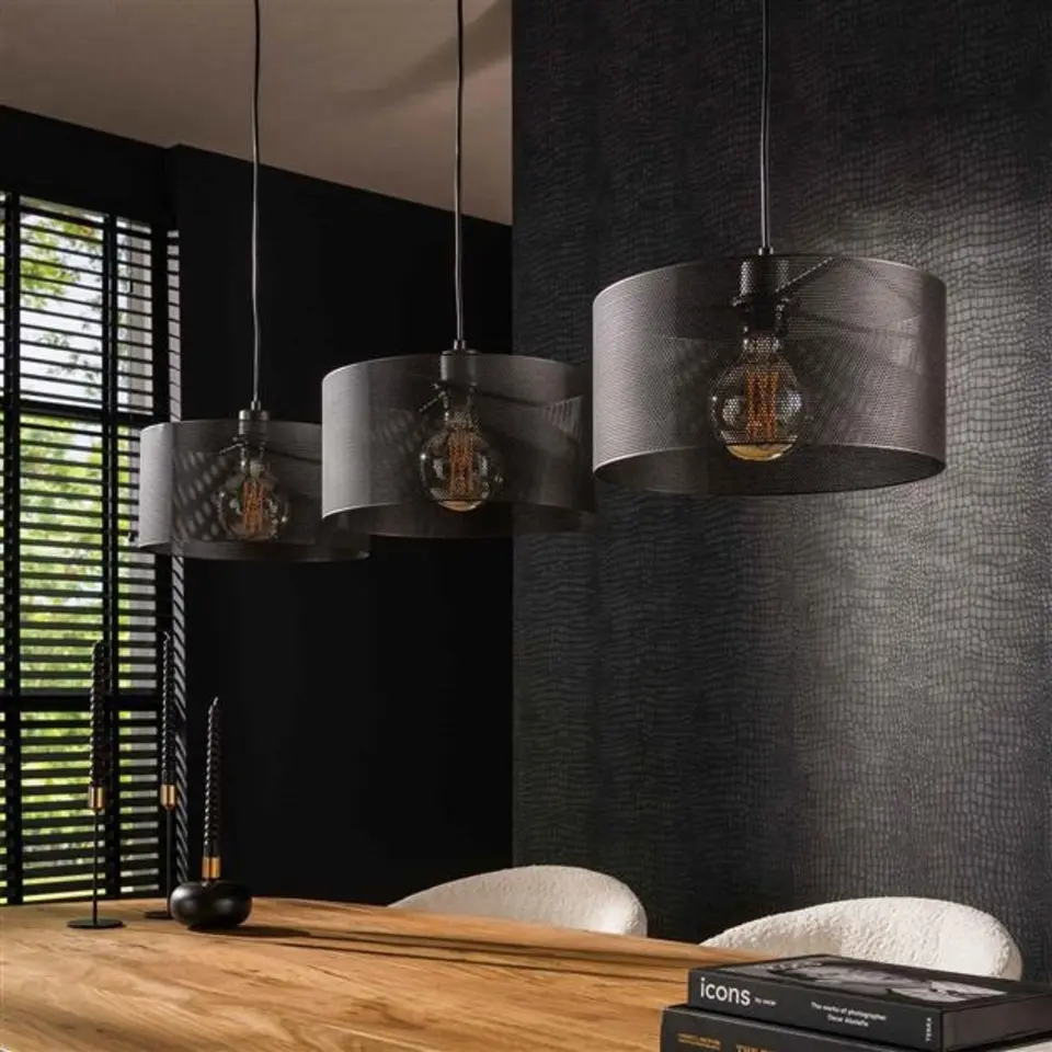Hanglamp Jeff 3-lichts mesh round - Metaal - Zwart