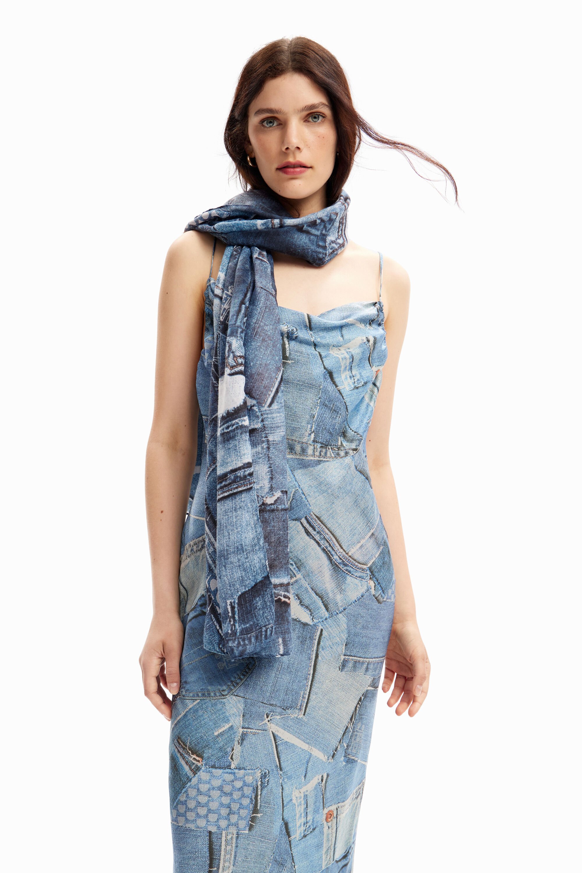 Foulard rectangulaire patchwork denim