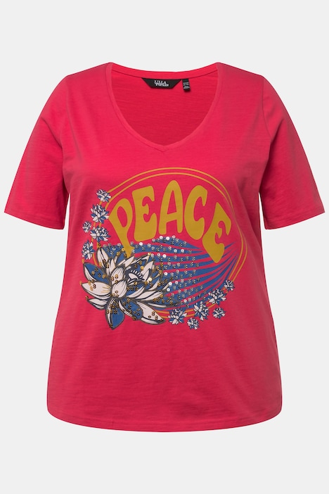 T-Shirt, Pailletten, Classic, V-Ausschnitt, Halbarm