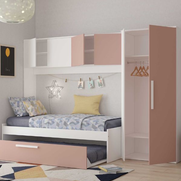 Bed Lev - Roze/Wit - Bedbrug - Bedlade - Gemelamineerde Spaanplaat